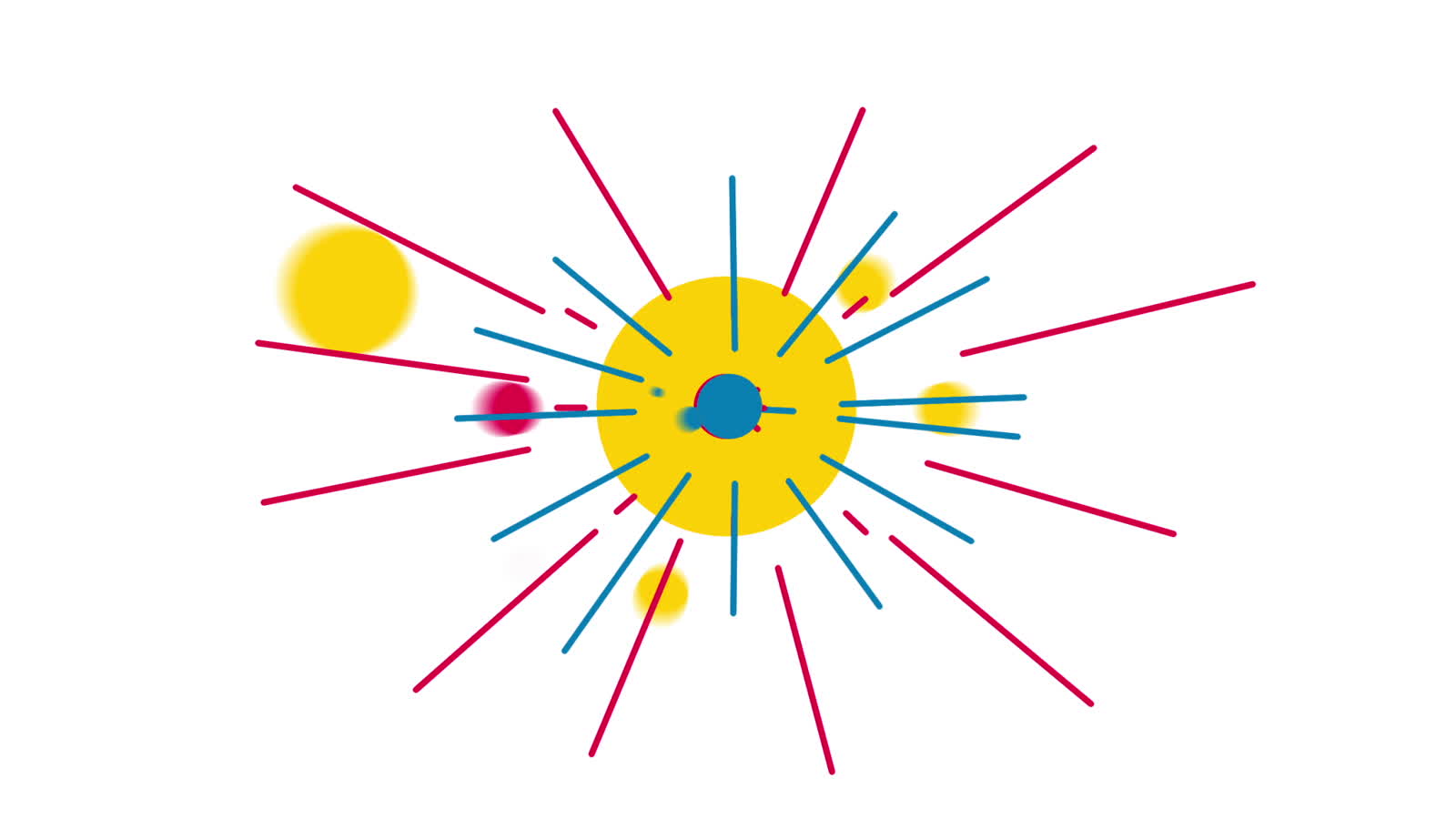 Frame from the Arvato film: an abstract burst of coloured dots resolving into shapes