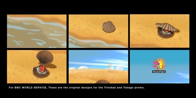 Storyboard: BBC World Service Trinidad and Tobago promo, seashell on a beach