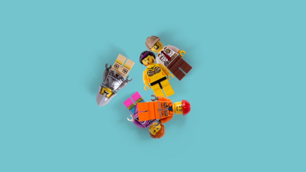The Big Spring Clean: scattered Lego minifigures arranging into a circle
