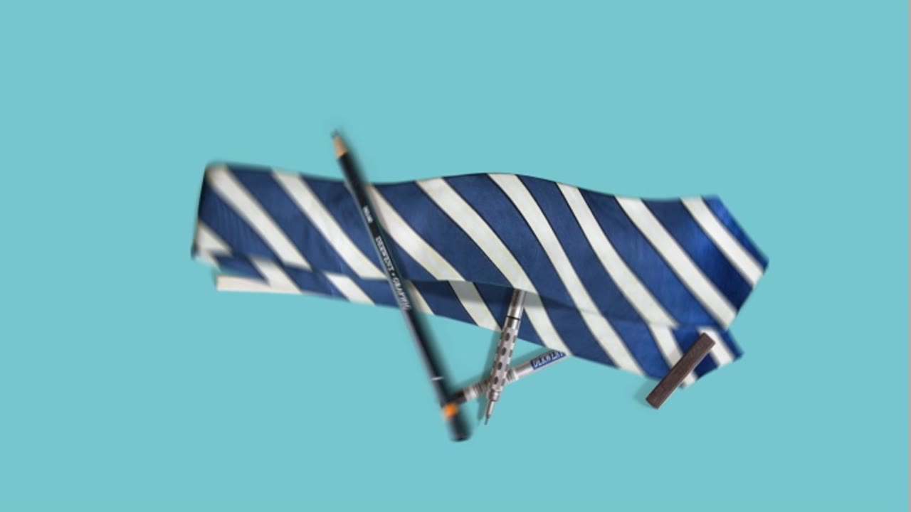 The Big Spring Clean: a striped tie with a pencil, screwdriver and eraser