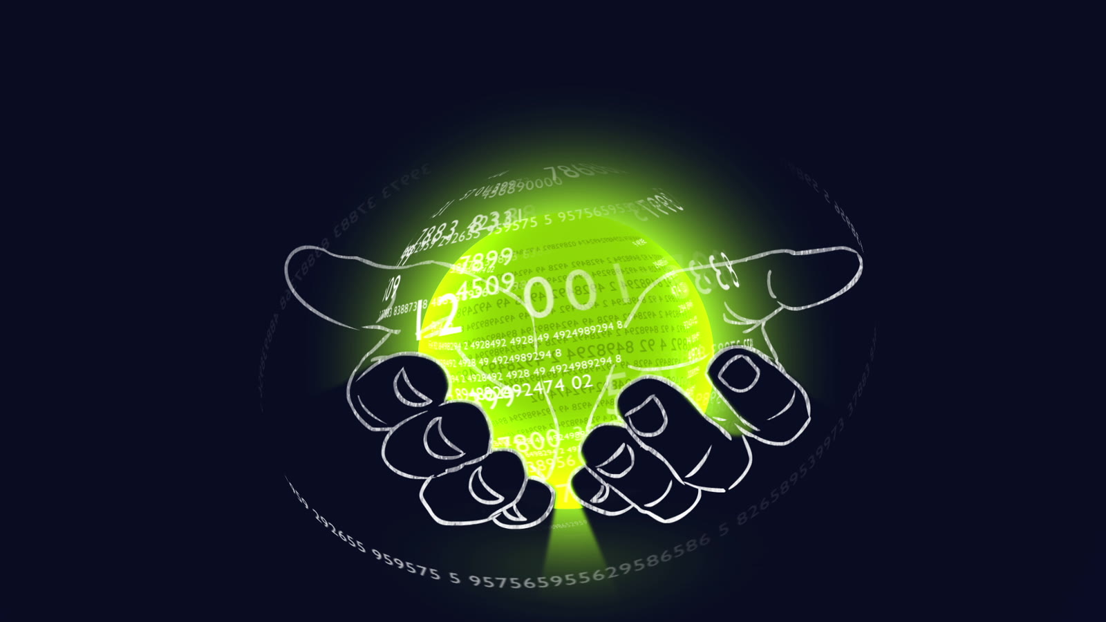 Deloitte Spotlight: two hands cupped around a glowing data sphere covered in numbers