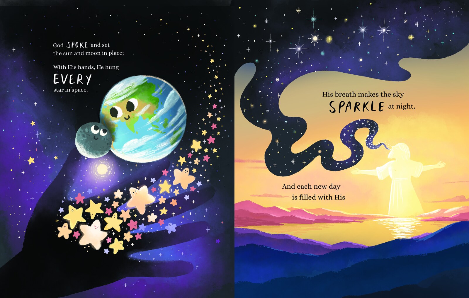 A swirling night sky wrapped around a sleeping Earth