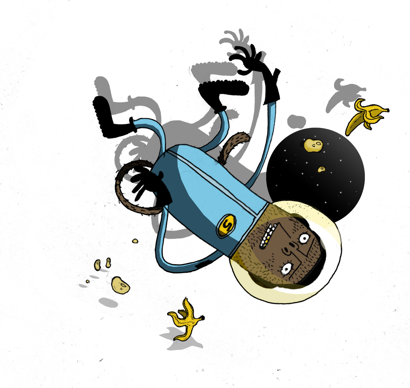 Space Monkey No.5 in a duotone poster treatment with the character's logotype