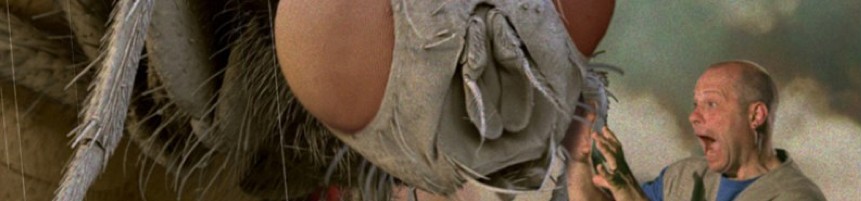 Invasion of the BodyScratchers — an extreme close-up of a fly beside a screaming man, from the archive page's own hero image