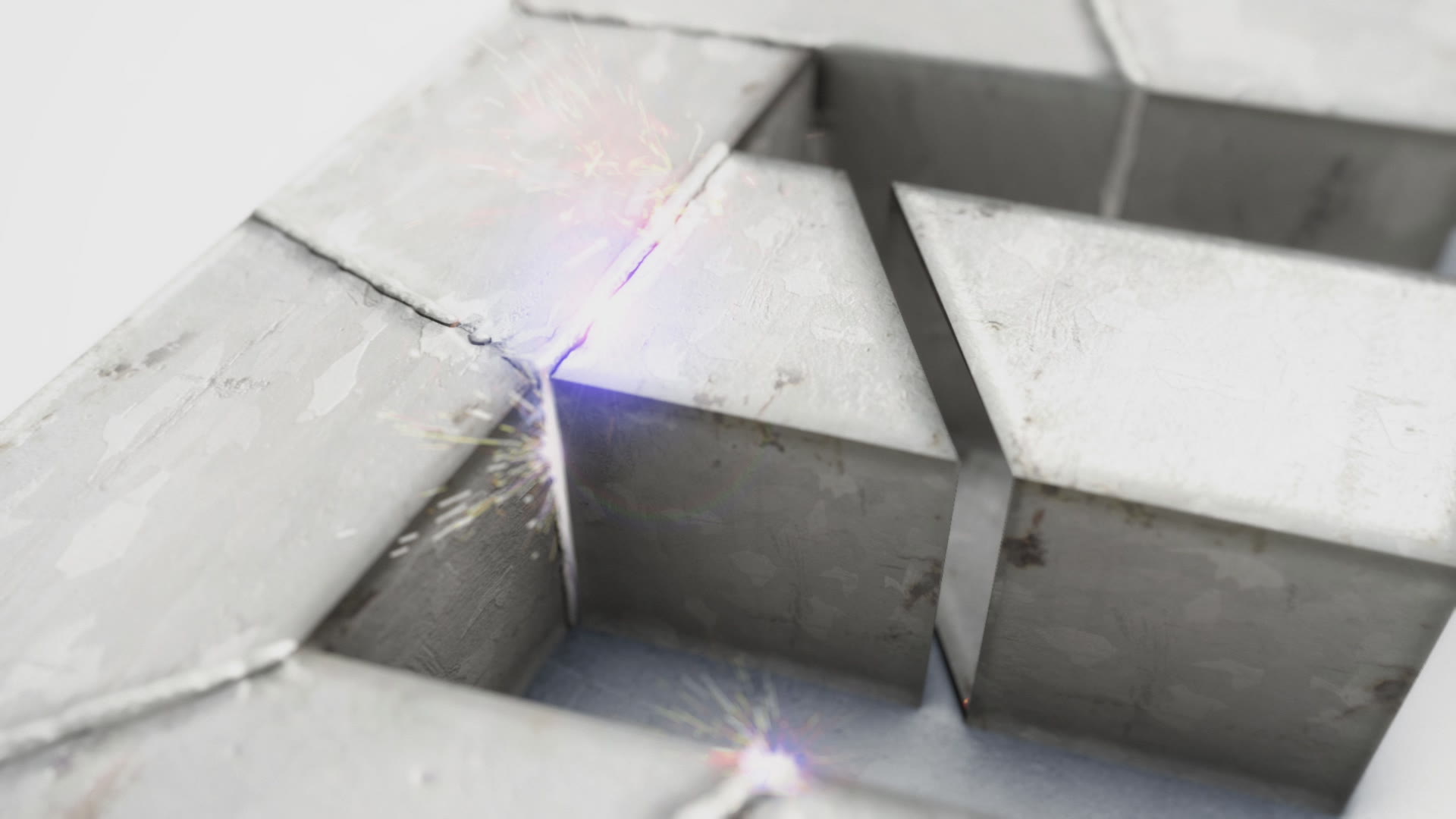 Kirstie's Fill Your House For Free — title sequence, metal cube and spark animation detail