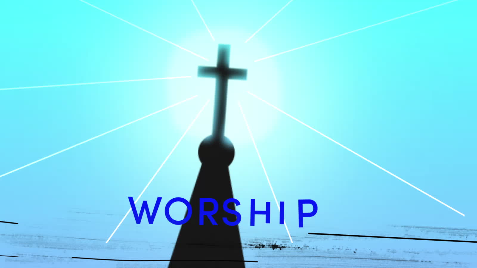 LICC: Whole Life Worship, a blue steeple silhouette beneath a radiating cross graphic