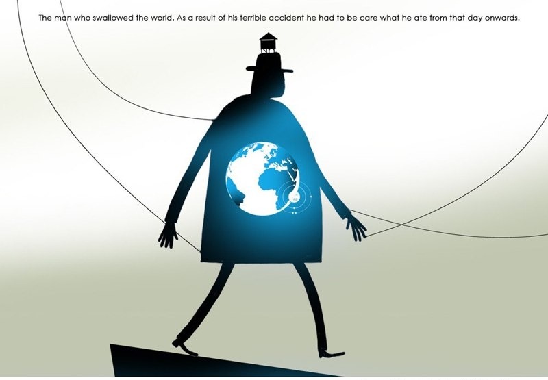 The Man Who Swallowed The World: silhouette figure with the globe inside him