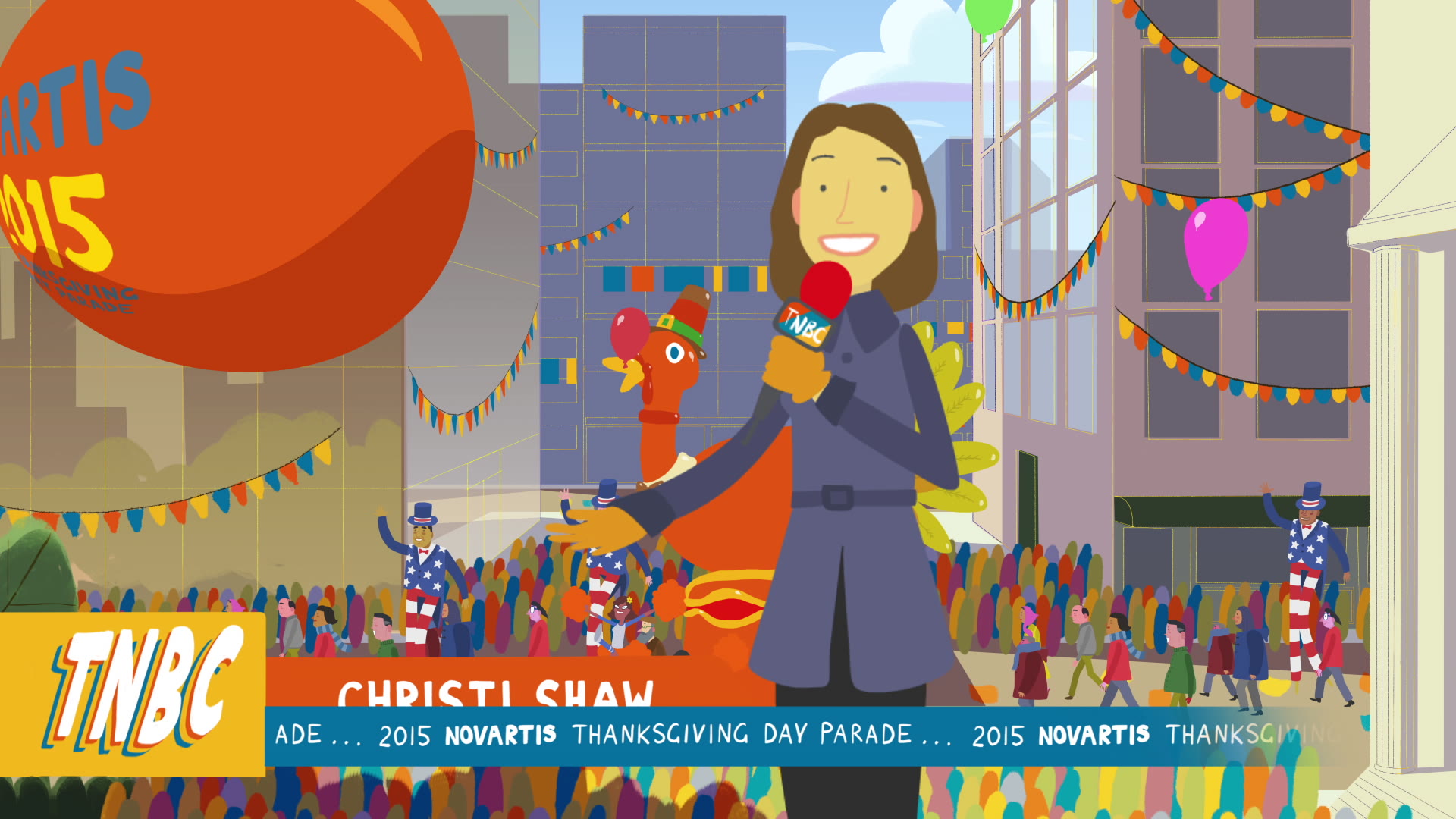 Novartis Thanksgiving Parade: TNBC news broadcast still