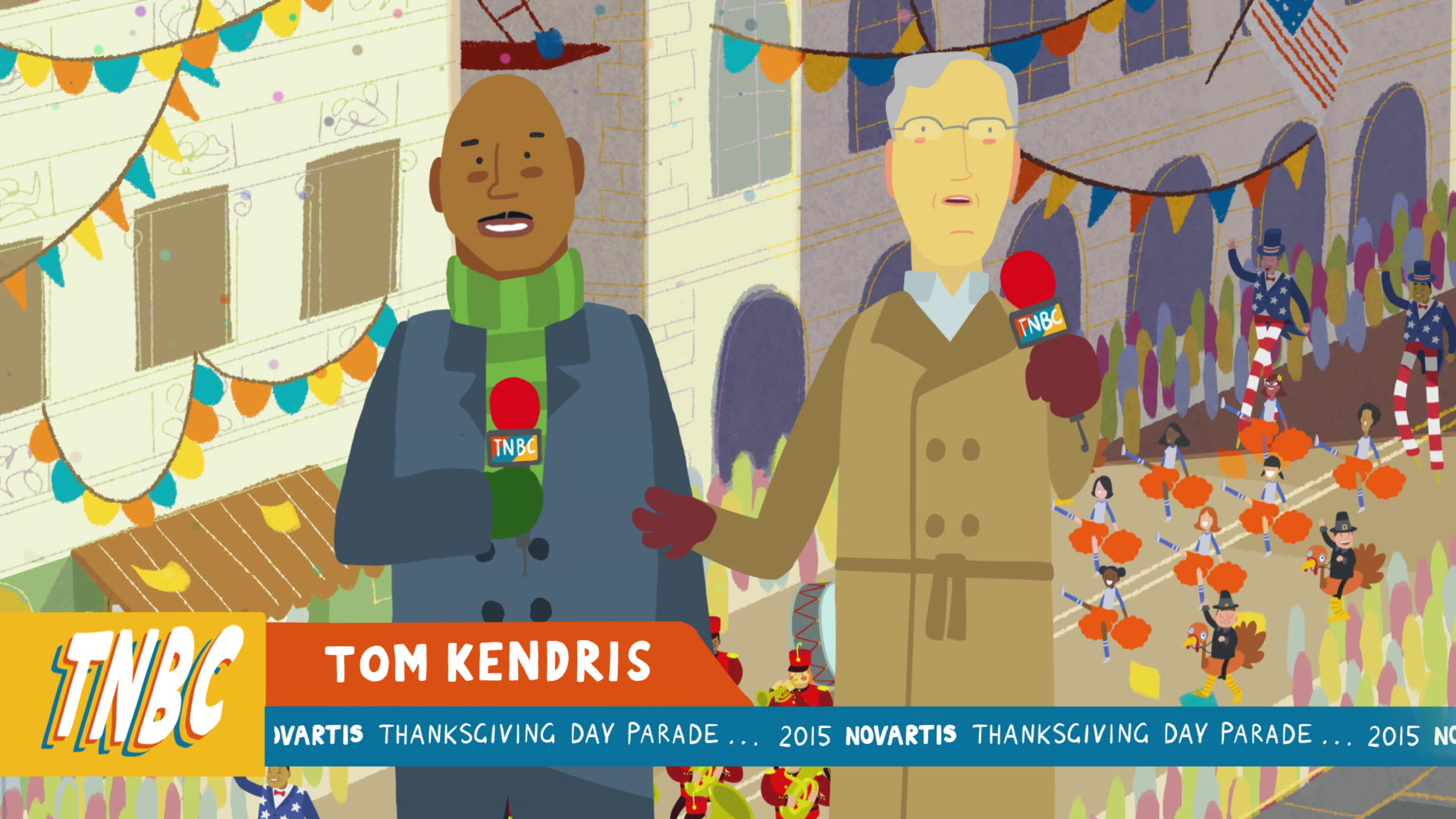 Novartis Thanksgiving Parade: news anchor characters