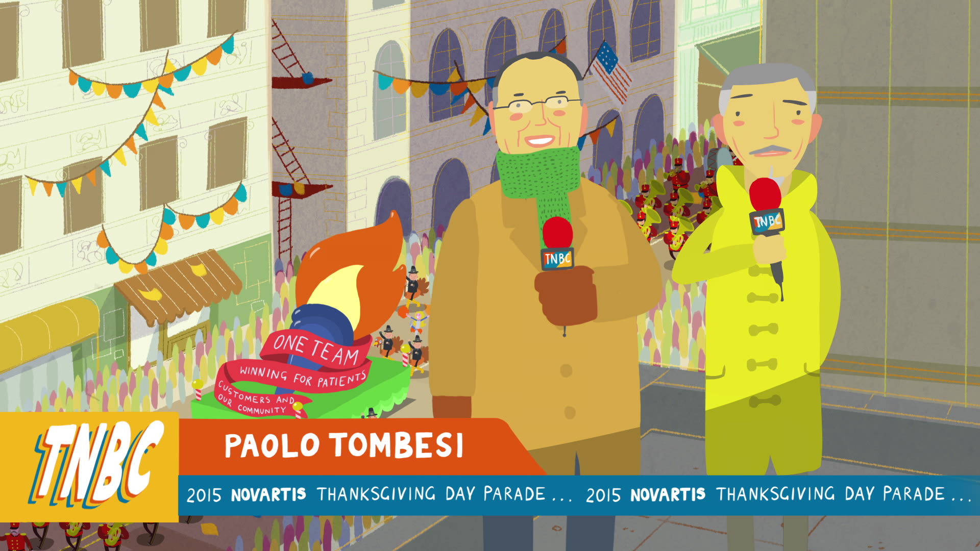 Novartis Thanksgiving Parade: illustrated parade float