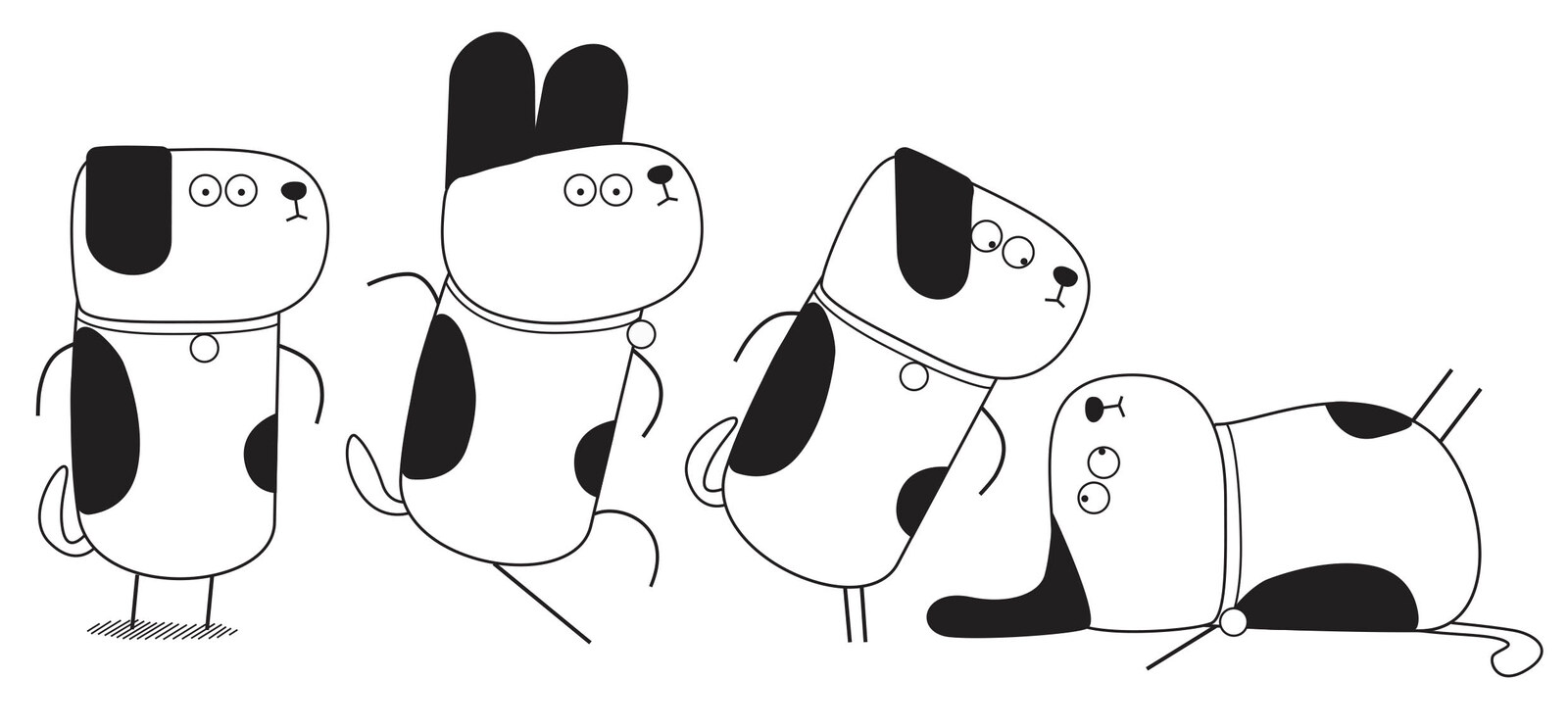 Plato and a supporting character shown in four poses