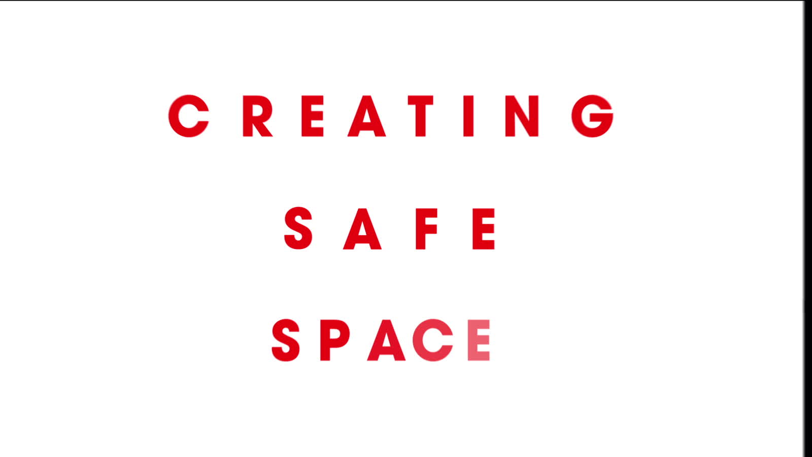 Title card from the PMC16 conference opener, reading Creating Safe Space