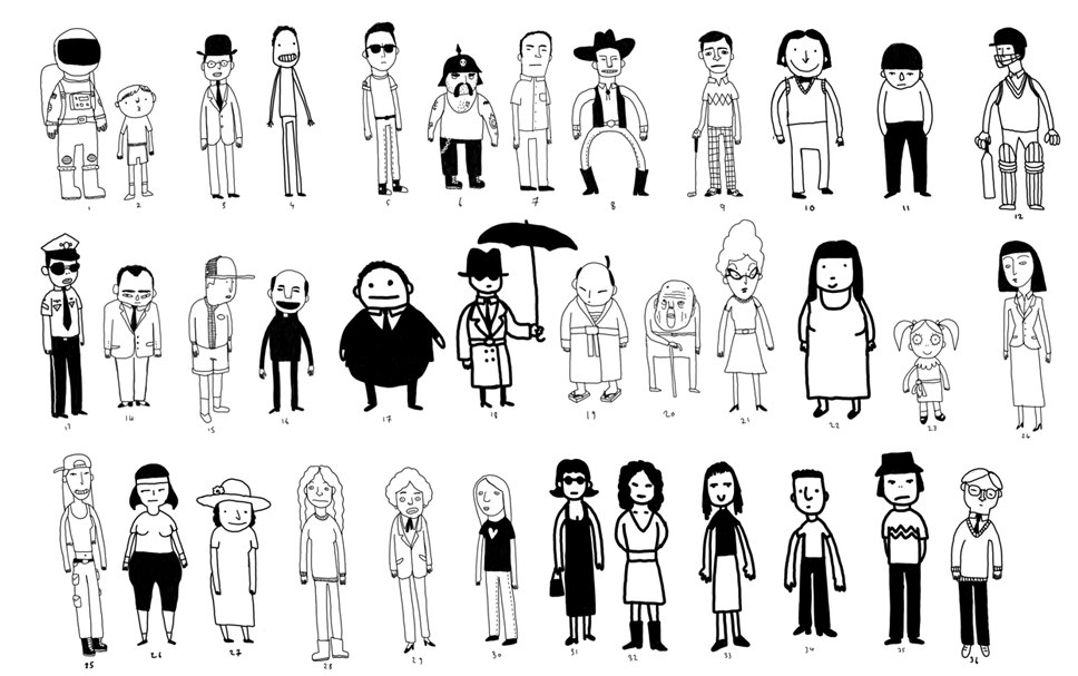 Radley Yeldar: Film 2010 — a character/brand design sheet of hand-drawn illustrations