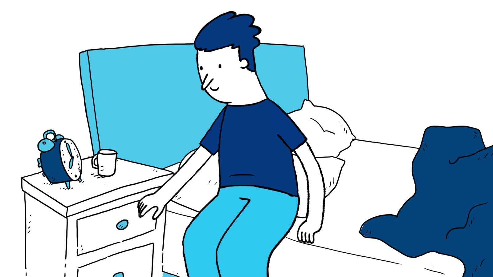 A young man waking up and reaching for his inhaler, still from Film 2