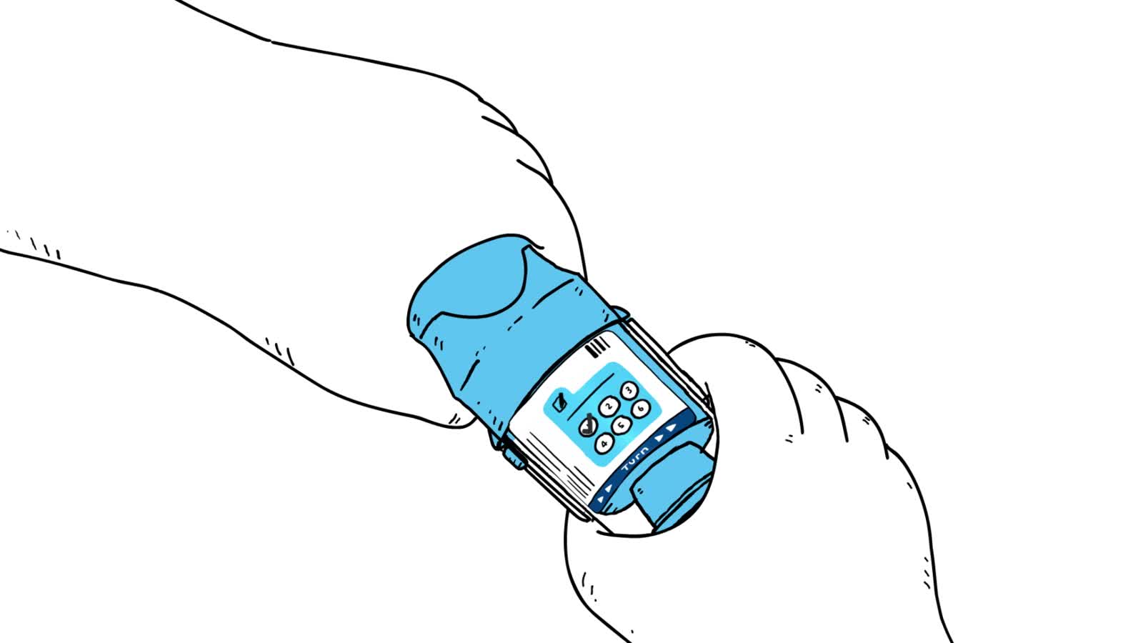 Hands fitting a new cartridge into a Respimat inhaler, still from Film 3