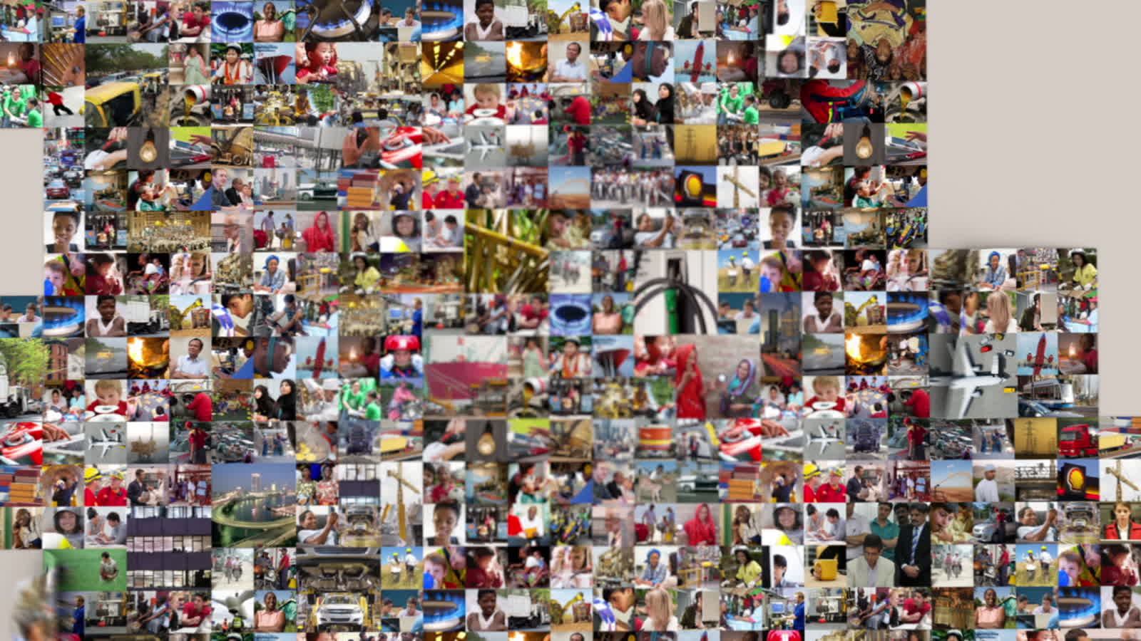 A mosaic built from dozens of small real-world photographs