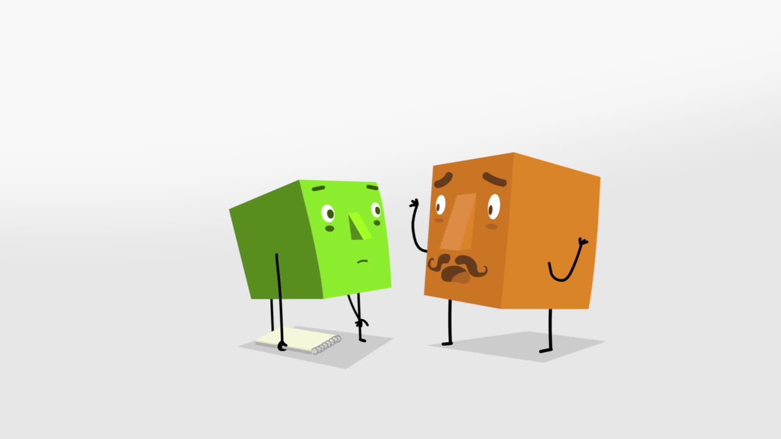 Frame from the theAcademy film: four coloured cube characters standing together