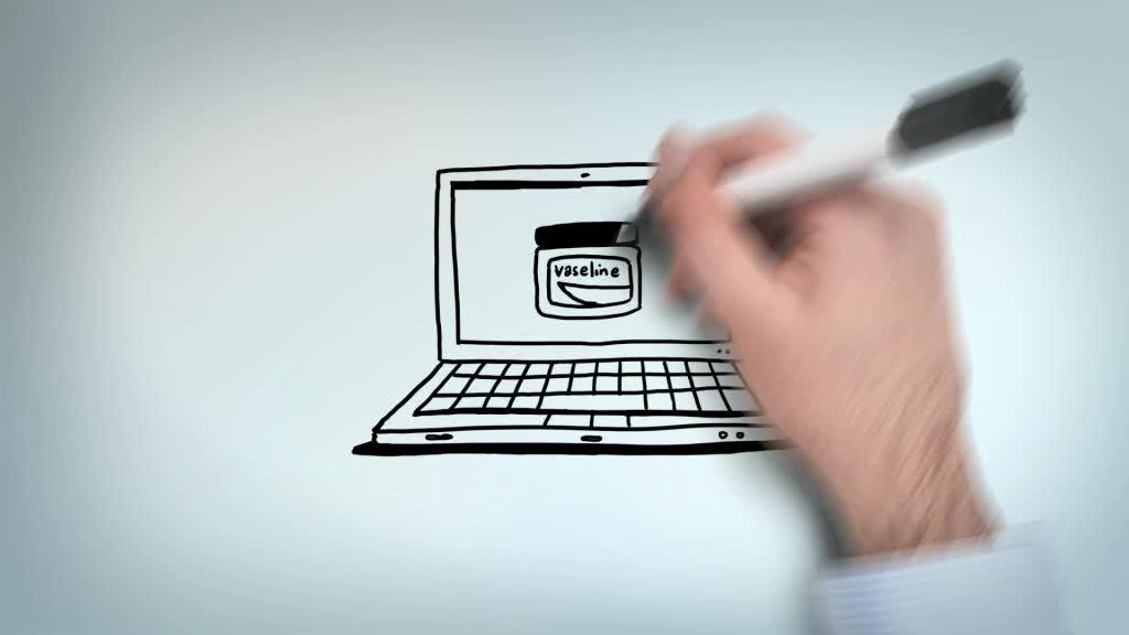 Unilever UK Mums Animation: hand-drawn laptop showing a Vaseline product page