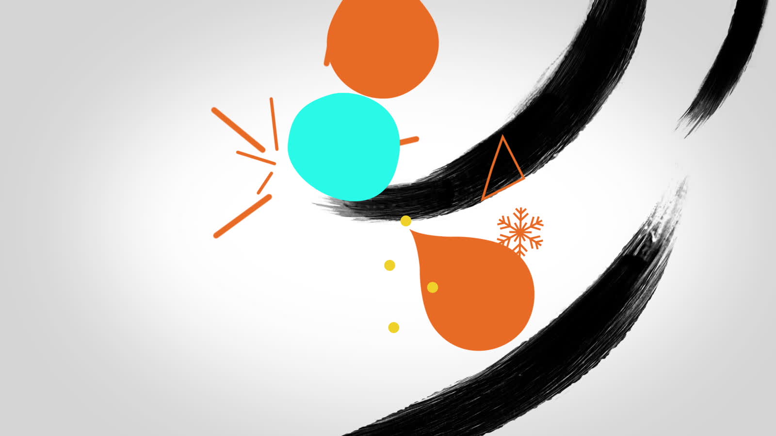 Brush-drawn Christmas tree taking shape with coloured baubles and a snowflake